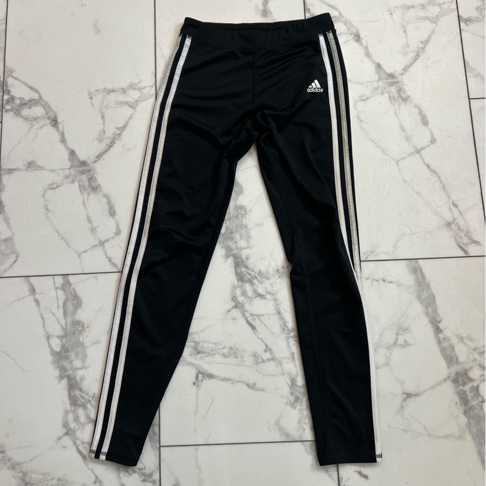 adidas Kids Black Leggings with White Stripes - Picture 2 of 4